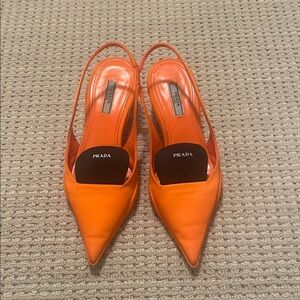 Prada Women's Vibrant Orange Slingback Heels